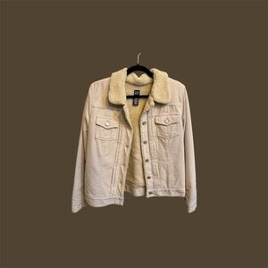 GAP Womens Beige Corduroy Jacket with Sherpa Collar